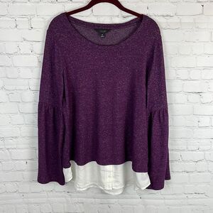 SIMPLY VERA VERA WANG Heather Purple Woven Knit Overlay Bell Slv Top